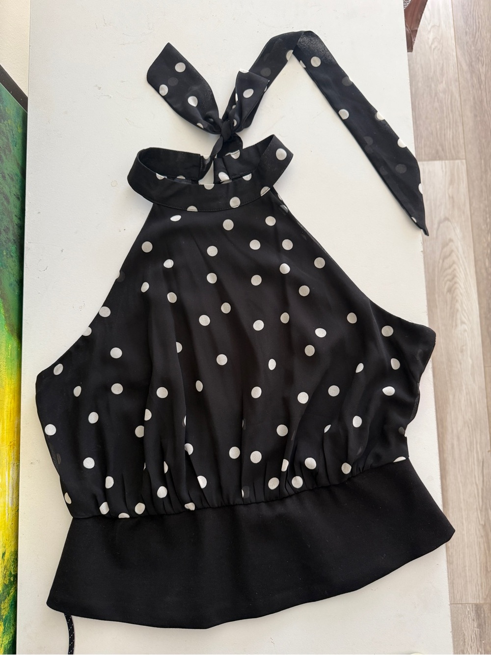 Black Polka Dot Halter Top - Unbranded